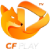 Logo da CF Play, empresa de IPTV, com design de raposa e símbolo de play.